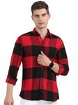 GLORYBOYZ Men's Red Black Big Checks Buffalo Shirts for Men Spread Collar Full Sleeve Standard Length Regular Fit Fashion Cotton Button Down Formal Casual Stylish Office Wear Shirts Size 3XL