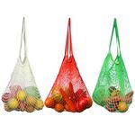 DMIMIA 3PCS Reusable Produce Bags,Reusable Mesh Grocery Bags with Long Handle,Cotton String Shopping Bags, Washable Mesh Organizer Tote Bag(3 Colors)