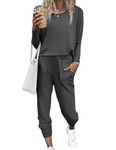 Ekouaer Women's Pajama Sets Casual 2Pcs Sleepwear Long Sleeve Pullover Tops Long Joggers Pants with Pockets Grey