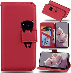 LEINUO Funda Apple iPhone 6/iPhone 6s con Tapa Funda para,Funda Cartera para Carcasa, Divertido Dibujo Animados Ranura para Tarjeta Soporte Plegable Cierre Magnético,Gato Rojo