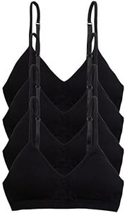 Caramel Cantina 4 Pack V Neck Padded Bralette Adjustable Straps (S/M, 4 PK Black)