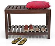 WOODSTAGE Sheesham Wood Entryways Bench | Stylish Hallway Wooden Furniture with Striped Pattern | Shelf Storage for Shoes and Slippers | Durable Design for Home Lobby, Foyer, Mudrooms (Walnut Finish)