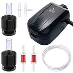 Pawfly 64 GPH Aquarium Air Pump with Dual Outlets Adjustable Quiet Oxygen Aerator Pump with Bio Sponge Filter Airline Tubing Check Valve and Connector Accessories for 10-100 Gallon Fish Tank