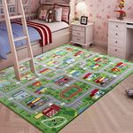 HUAHOO City Street Map Kids' Rug with Roads Kids Rug Play mat with School Hospital Station Bank Hotel Book Store Government Workshop Farm for Boy Girl Nursery Bedroom Playroom Classrooms (51" X 75")