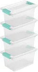 Sterilite Medium Stackable Clear Plastic Storage Tote Container with Clear Latching Lid & Green Clips for Home and Office Organization, Clear (8 Pack)
