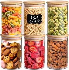 ComSaf 1 Qt Glass Storage Containers with Lids, Glass Jars with Lids, Clear Food Storage Jar, Round Canister Set of 6, Pantry Organizers for Cookie Pasta Flour Rice Tea Coffee Bean