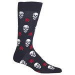 Hot Sox mens Conversation Starter Novelty Crew Casual Sock, Skulls and Roses (Black), Shoe Size 6-12 Sock Size 10-13 US