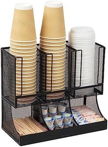 Mind Reader Cup and Condiment Station, Countertop Organizer, Coffee Bar, Kitchen, Metal Mesh, 13" L x 6.45" W x 11.25" H, Black