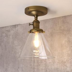 Phansthy Industrial Ceiling Light Fixtures with Switch, Funnel Clear Glass Hallway Lighting Close to Ceiling E27 Base, Flush Mount Hanging Lamp Suitable for Kitchen Loft Cafe Bar (Antique)