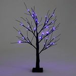 Mr Crimbo Black Glitter Mini Halloween Twig Tree Lamp Decoration With LED Lights Battery Operated 60cm - Purple