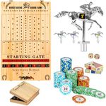 Premium Horse Race Board Game, Premium Wooden Box Design, Foldable Solid Wood Horse Racing Game with 11 Numbered Metal Horses,2 Dices, 2 PlayingCards and 4 Kinds of Chips