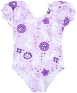 LIZENS Girls' One-Piece Swimwear Adorable Bunny Rabbit Puff Sleeve Tropical Floral Girls Bathing Suit(BL113,4-5T)