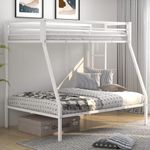 KOMFOTT Metal Twin Over Full Bunk Bed, Heavy Duty Bed Frame with Integrated Ladder, Full-Length Guardrails for Teens & Adults, Space-Saving Bunk Bed for Bedroom & Dorm, No Box Spring Required