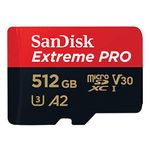 SanDisk 512GB Extreme PRO® microSD™ UHS-I Card with Adapter C10, U3, V30, A2, 200MB/s Read 140MB/s Write SDSQXCD-512G-GN6MA