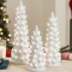 Best Choice Products Set of 3 Ceramic Christmas Trees, Pre-Lit Hand-Painted Tabletop Holiday Decoration w/Warm White Decorative Bulbs, Battery-Operated LED Lights – White