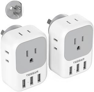 Australia Power Plug Adapter 2 Pack, TESSAN US to New Zealand China Travel Adaptor with 4 American Outlets 3 USB Ports, Type I Adapter for USA to Australian, AU, Argentina, Fiji