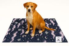 D&C PAWS Pet Bed Mattress| 102 x 72cm Soft, Breathable Summer Blanket for Dogs & Cats | Self-Cooling Pressure-Relief Pad for Beds, Floors, Crates & Car Seats (Black Star, Large)