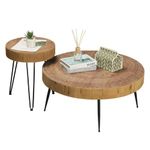 RUSTOWN Round Farmhouse Coffee Table Set of 2, Rustic Wooden Surface Top and Sturdy Metal Legs, Circle End Table Sets for Living Room (Natrual)