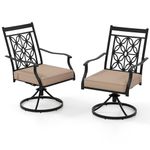 Tangkula Patio Metal Swivel Chairs Set of 2, Fabric Bistro Swivel Chairs with Curved Armrests, Heavy-Duty Metal Frame & Soft Seat Cushion, Outdoor Dining Swivel Chairs for Backyard, Garden, Bistro