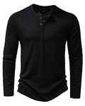 Men's Casual Smart Long Sleeve Muscle Fit Henley T Shirt Summer Stylish Grandad Collar 4 Buttons Slim Fitted Collarless Polo T-Shirts Tops-Z-Black-XL