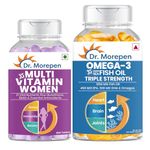 Dr. Morepen Multivitamin Women & Omega 3 Triple Strength with 21 Vital Nutrients Plus Glutathione Biotin & Essential Antioxidants, 450 MG EPA, 300 MG DHA & Omega, capsule