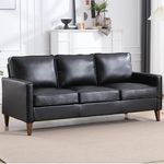 EBELLO 77” Mid Century Modern Sofa Couch, 3 Seater Faux Leather Couches for Living Room, Soft Padded Comfy Cushion, Small Sofa for Small Spaces, Apartment, Bedroom, Black