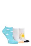 SockShop Wildfeet Ladies Novelty Cotton Trainer Socks Pack of 3 Clouds and Sun 4-8