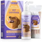 HICC PET Dog Ear Cleaner - Dog Ear Inflammation Therapy with 0.012% Hypochlorous Acid for Itch Relief, Soothe Ear Inflammation, Removes Wax, Odor, with 30 Cotton Swabs, 4 Fl oz