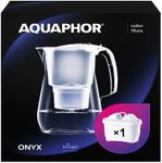 AQUAPHOR Onyx White Water Filter Jug - Counter Top Design with 4.2L Capacity, 1 X MAXFOR+ Filter Included Reduces Limescale Chlorine & Microplastics Perfect for Families, Premium Quality Glass Effect