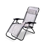 ginoya brothers Garden Sun Lounger Reclining Chair with Headrest Zero Gravity Recliner Chairs Foldable Leisure Chair for Outdoor Camping Beach Patio (Grey DANIM)