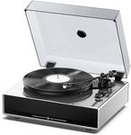 1 by ONE Record Player with Built-in Speakers, Stainless Steel Casing Turntable with DSP, AT-3600L Cartridge, Adjustable Counterweight, 33/45 RPM Vinyl Support, Phono/Line Output