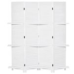 HOMCOM 4 Panel Room Divider with Display Shelf, 5.6 Ft Folding Privacy Screen, Portable Freestanding Partition Wall Divider for Home Office, White