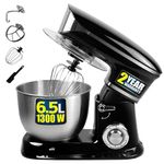 iBELL SM4650S Stand Mixer 6.5L, 1300W with Tilt-up Head, 100% Copper Motor, 6 Speed Control, Stainless Steel Bowl, Multipurpose Mixer for Whipping, Kneading & Egg Beating (Black)