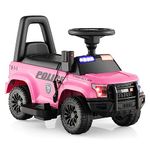 COSTWAY Kids Electric Ride on Car, 6V Battery Powered Police Cars with Side Megaphone, Horn, Flashing Light, Siren Sound, Wide Footrest and Underseat Storage, for 18-60 Months (Pink)