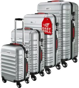MONZANA® Travel Suitcase Set 4 Piece | ABS Hard Shell Luggage | 4X Spinner Wheels | Anti-Scratch | Carry On Bag Small Cabin Medium Large XL Trolley Cases | Built in Lock | Silver