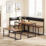 DWVO 3-Piece Dining Table Set for 4-6 People 47.2" Corner Dining Room Table with Left Seat Corner Bench and 43.3" Bench Industrial Kitchen Table for Breakfast Nook Kitchen Living Room Restaurant Brown