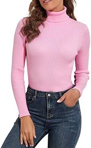 PrettyGuide Women's Ribbed Turtleneck Long Sleeve Sweater Pink S