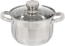 Daniks Standard Stainless Steel Stock Pot with Glass Lid | Induction 3 Quart | Dishwasher Safe Pot | Measuring Scale | Soup Pasta Stew Pot | Silver