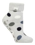 HEAT HOLDERS Ladies Cosy Socks with Turn Over Cuff Warm Fluffy Lounge Socks for Winter (4-8, Silver Dots)