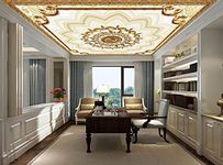 Mystic Walls MWZ3206 Cream Golden Flowers Design HD 3D Wallpaper for Ceiling[10 ft x 8 ft] / [305 cm x 244 cm]