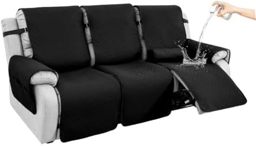 Hiiksolo Waterproof Recliner Chair Cover with Lumbar Roll Pillow, Recliner Cover Non-Slip Storage Pockets FurnitureProtecto Dogs (Dark Gray, 22") (Black, 3 Seater)
