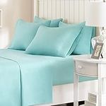 Comfort Spaces Microfiber Set,6 pcs, 14" Deep Pocket, Wrinkle Resistant All Around Elastic-Year-Round Cozy Bedding Sheet, Matching Pillow Cases, Full, Aqua (CS20-0117)