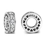 2 PCS Solid 925 Sterling Silver Beads Rubber Spacer Focal Round Stopper Beads for Charm Bracelets European Story Charm (Black Crystal Spacer Beads)