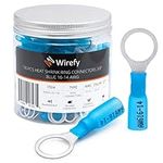 Wirefy Heat Shrink Ring Terminals 3/8" - Marine Grade Terminal Connectors - Waterproof Eyelet Wire Connectors - Red 16-14 AWG - 130 PCS