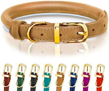 OOPSDOGGY Reflective Rolled Leather Dog Collar for Small Medium Large Dogs Puppy, 8 Colors, 7 Sizes (Camel, XXL, 20"-24")