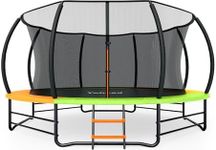 Yohood Trampoline Outdoor 12FT 14FT, Recreational Trampolines with Enclosure Net and Ladder, ASTM Approved for Kids and Adults, with Additional 8 Stabilizer Bars and Anti-Rust Coated Galvanized Frame