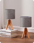 EDISHINE Bedside Lamps Set of 2, Wood Bedside Table Lamp, Tripod Lamp with Linen Lampshade, On-Off Switch, Desk Lamps for Reading, Bedroom, Living Room, Office, E27 Base, 2 LED Bulbs Included