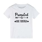 Koijhnb Baby Girls Promoted to Big Sister Tops Letter Printed Clothes,Big Sister Tops Short Sleeve for Girls (Big Sister Promoted White-3,3-4years)