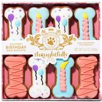 Thoughtfully Pets, Dog Birthday Cookie Gift Set, Hand Decorated Crunchy Dog Treats in Bone Shapes, Great for Dog Birthdays, Set of 8