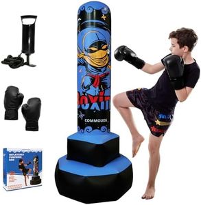 COMMOUDS 67inch Punching Bag for Kids, Inflatable Kids Boxing Set with Gloves, Fast Rebound Punching Bag for Practicing Karate, Taekwondo, MMA, Christmas/Birthday Gift for Boys Girls, Ages 6-14 (Blue)